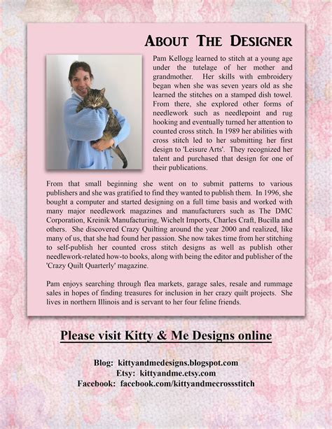 Calico Cat Cross Stitch Pattern Leaflet With Pink Poppies And Etsy