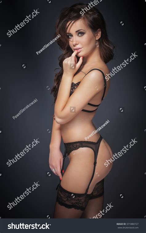 Attractive Sexy Woman Posing Black Lingerie Stock Photo Shutterstock