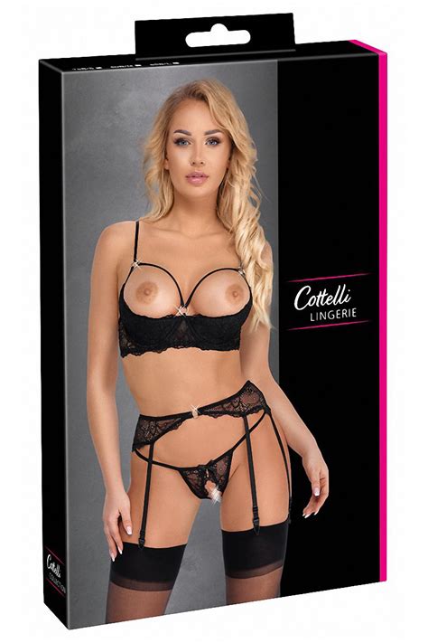 Ensemble Noir Lingerie Ultra Coquine Ouverte Seins Nus