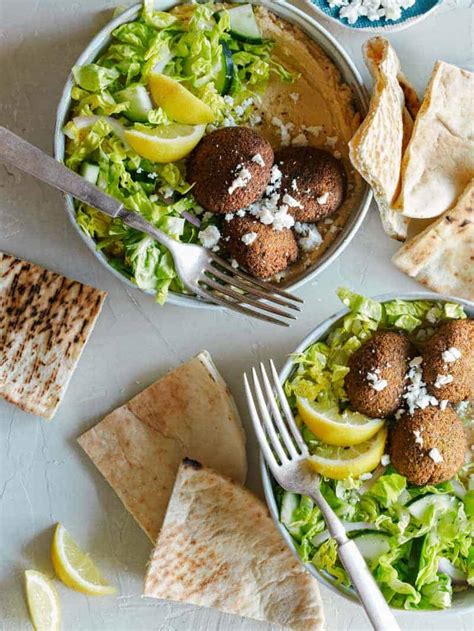 Falafel Salad Hummus Bowls Spoon Fork Bacon