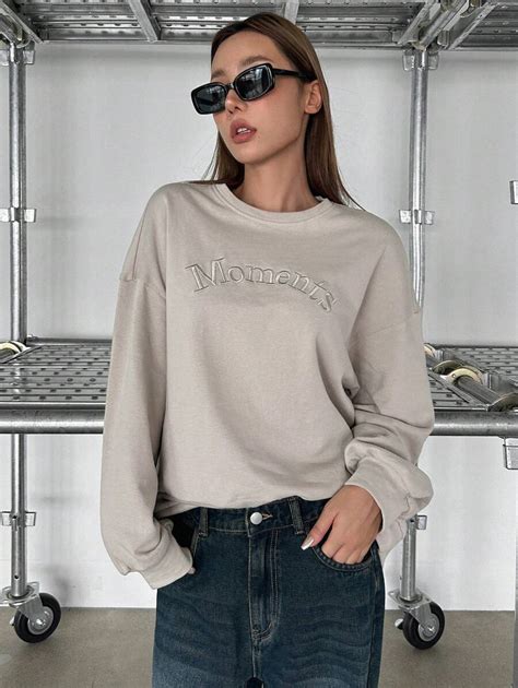 DAZY Letter Embroidery Drop Shoulder Sweatshirt SHEIN USA