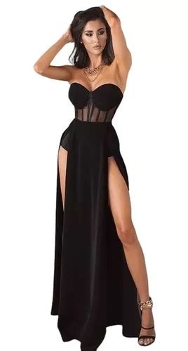 Vestido Largo Negro Corset Strapless Transparente Girlboss