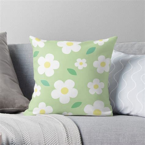 White Flower Pastel Green Kawaii Cute Cottagecore Aesthetic Throw