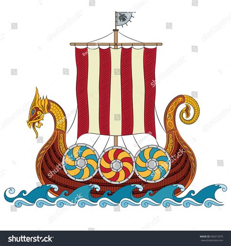 Viking Drakkar Drakkar Ship Sailing On Stock Vector 596315375 ...