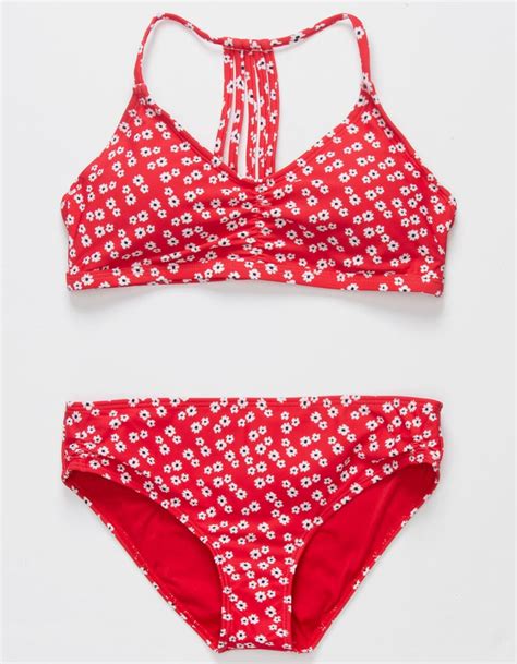 Full Tilt Cinch Girls Bikini Set Red Combo Tillys