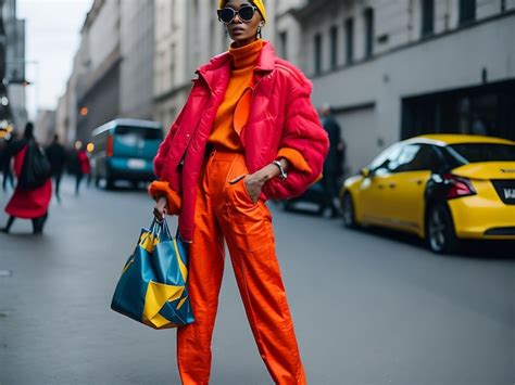 Premium Ai Image A Fashion Influencer In Bright Clothes On The Street