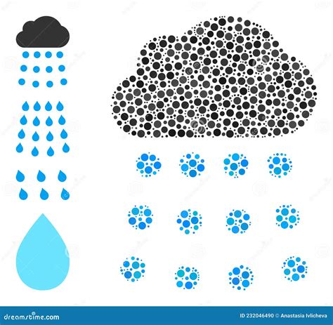 Dotted Rain Cloud Composition Of Rounded Dots And Bonus Icons Stock