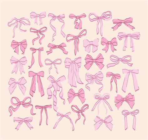 cute coquette ribbon bow collection hand drawn ribbon decoration