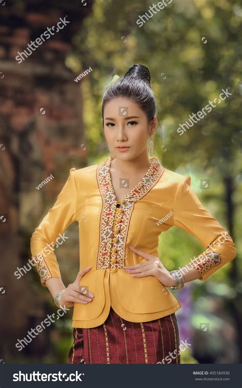 Beautiful Girl Laos Costume Traditional Dress Stock Photo