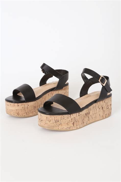 Cute Black Cork Wedges - Cork Wedge Sandals - Black Wedges - Lulus