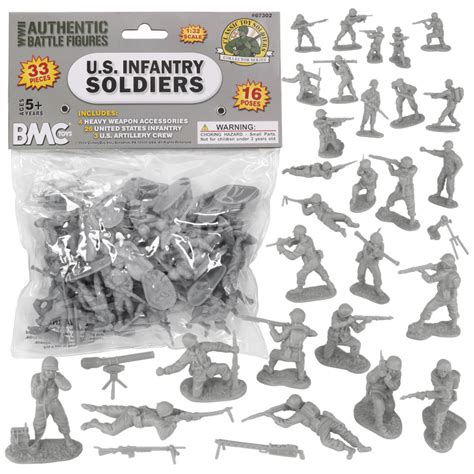 Michigan Toy Soldier Company : BMC Toys - BMC Classic WWII US Infantry Plastic Army Men 33pc Gray