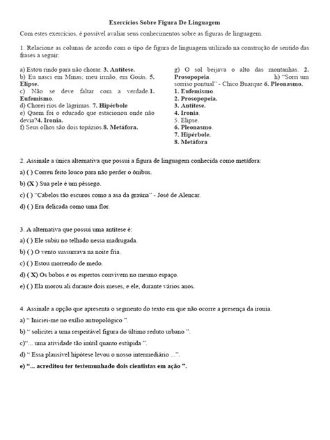 Exercícios Sobre Figura De Linguagem Pdf