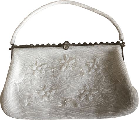 Vintage 60s Beaded White Floral Evening Bag Shop Thrilling