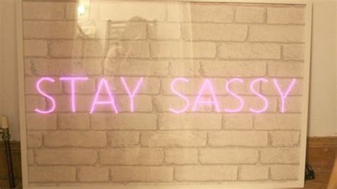 Stay Sassy Pink Neon Sign Light Lighting Glow White Brick Wall Background Custom Neon Wall