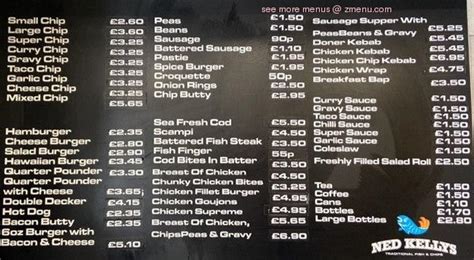 Menu At Ned Kellys Food Bar Newry