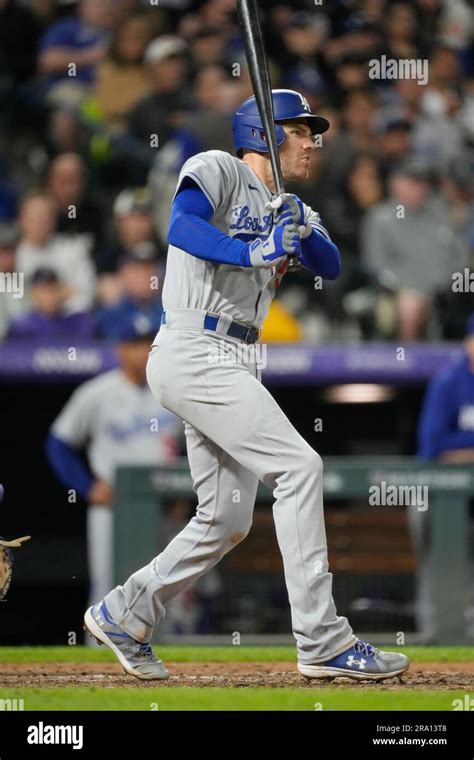 Los Angeles Dodgers Freddie Freeman Follows Watches His Rbi Single