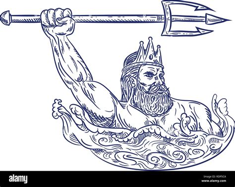 Drawing sketch style illustration of Triton, a Greek god, the messenger ...