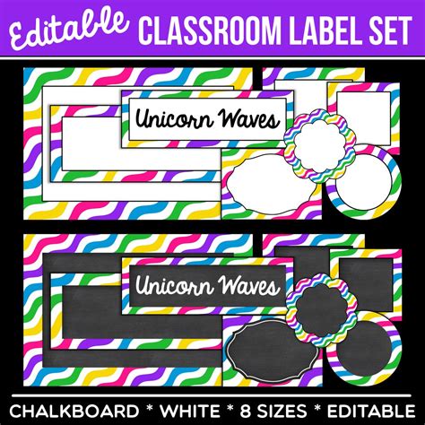 Unicorn Waves Themed Classroom Décor Labels Toolkit Classroom Labels