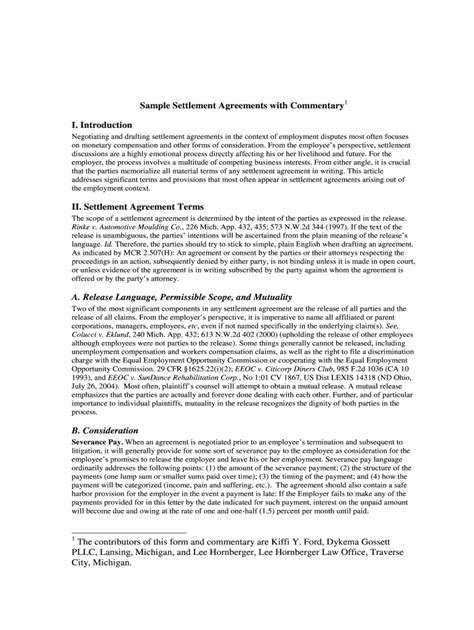 Fillable Online Sample Settlement Agreements With Commentary1 Fax Email