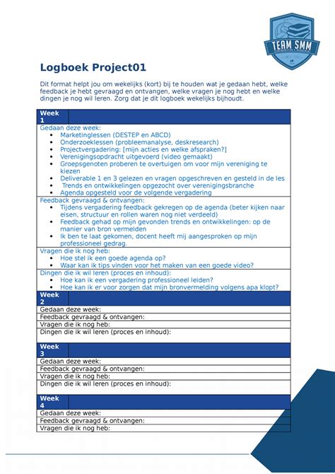 Logboek Project Template Logboek Project Dit Format Helpt Jou Om