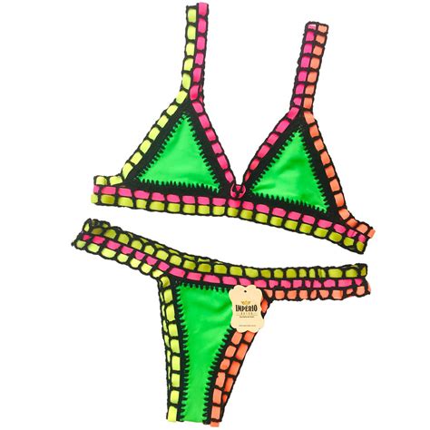 Biquíni Neon Crochê Colorido Artesanal Bikini Diferenciado Tendência Praia Verde 2023 2024 P