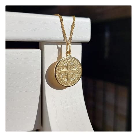 St Benedict Medal, St Benedict Necklace, Gold Coin Necklace, 18 K Gold ...