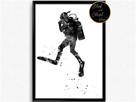 Scuba Diving Sport Art Watercolor Poster Print Etsy