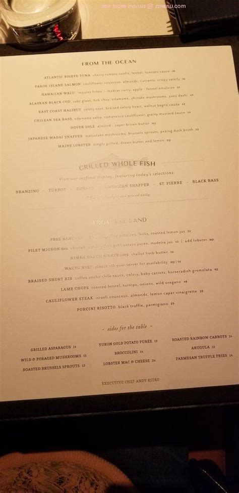 Menu at Oceans restaurant, New York City