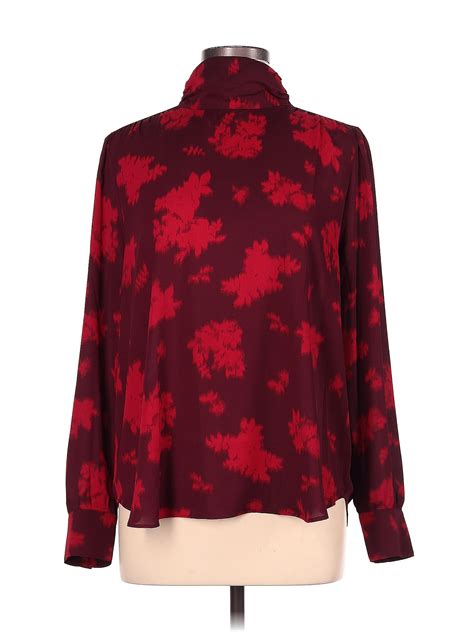 Ann Taylor 100 Polyester Burgundy Long Sleeve Blouse Size L 70 Off