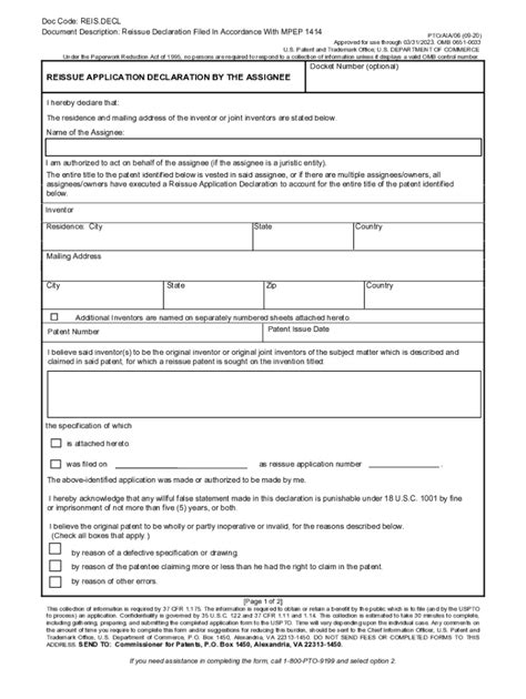 Fillable Online Reissue Application Declaration By The Inventor Fax