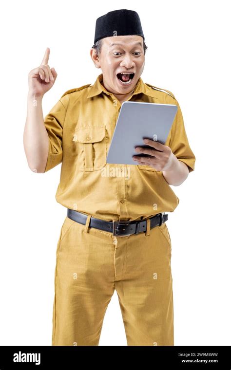 A Civil Servant Man Using A Tablet Isolated Over A White Background