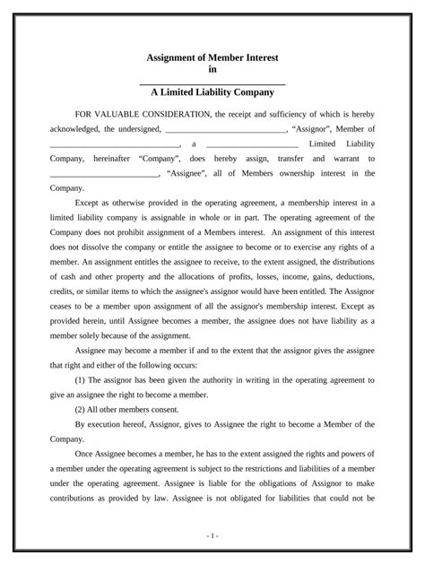 Assignment Of Member Interest In Limited Liability Company Llc Dochub