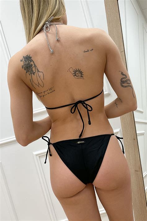 4Giveness Bikini Top Triangolo In Satin Nero Spalline Strass Calibro Shop
