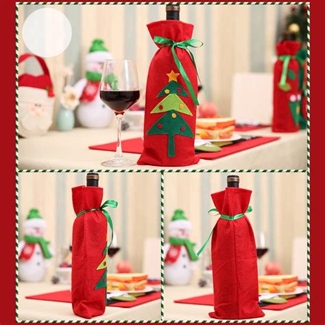 Red Wine Bottle Cover Bags Decoration Home Party Santa Claus Christmas Uygun Fiyatlı Satın Alın