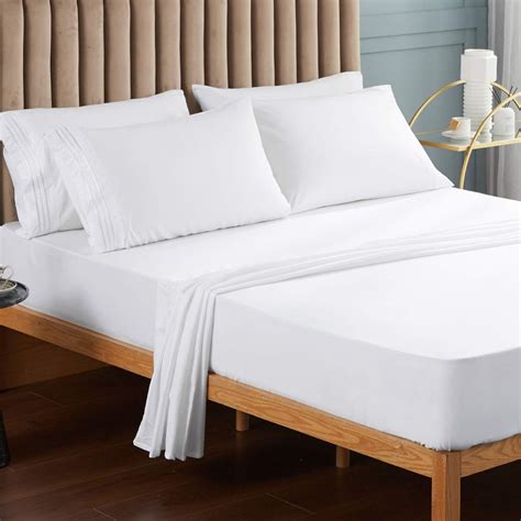 Veeyoo Bed Sheet Twin Xl White Fitted Sheets Set Deep Pocket Luxury 1800 Brushed