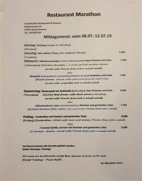 Menu At Marathon Restaurant Kaiserslautern