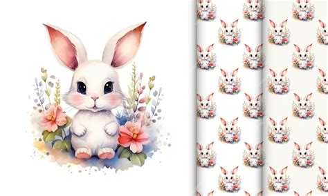 Premium Vector Watercolor Illustration Of A Hare With Flowers Set Of