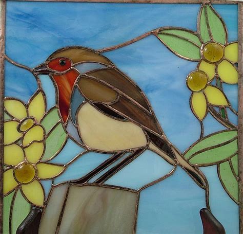 Robin Redbreast 4 Stained Glass Birds Stained Glass Flowers Bird Stained Glass