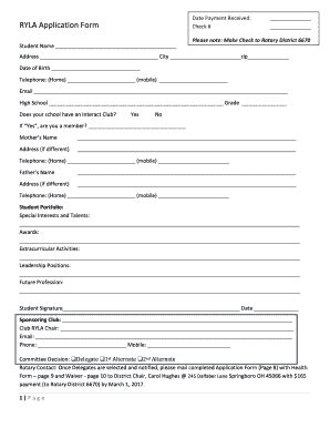 Fillable Online RYLA Application Form Gswo Org Fax Email Print