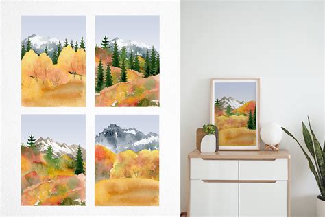 Watercolor Fall Mountain Clipart Landscape Background Png Clipart By