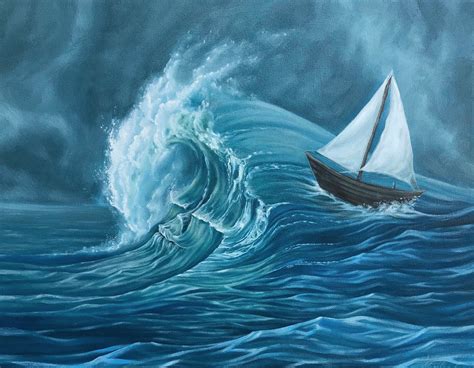 Ride the Wave: Original Surreal Art, Ocean Wave Sailboat Art ...