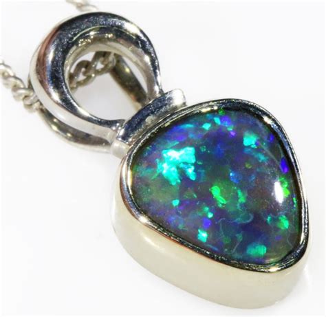 Black Opal Set In 18k White Gold Pendant CF 1092