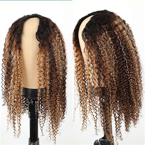 Highlight 427 Curly V Part Wig Human Hair No Leave Out Upgrade U Part