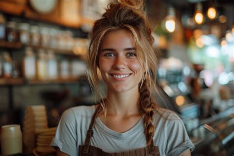 Premium Photo Woman With Red Hair Wearing An Apron