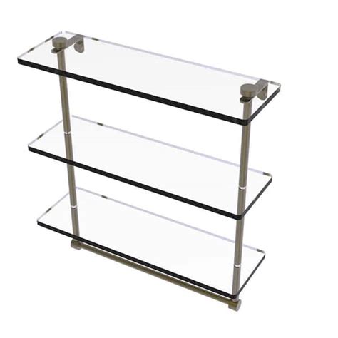 Allied Brass 16 In L X 18 In H X 5 In W 3 Tier Clear Glass Bathroom Shelf With Towel Bar In