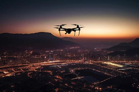 Premium Photo Drone Flying Over The City At Sunset Drone Flying Over