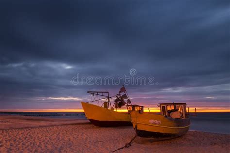 Night Fishing Boats Coast Of The Baltic Sea Stock Photo Image Of