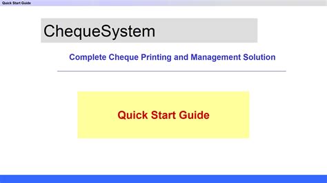 Quick Start Guide Chequesystem Help Center