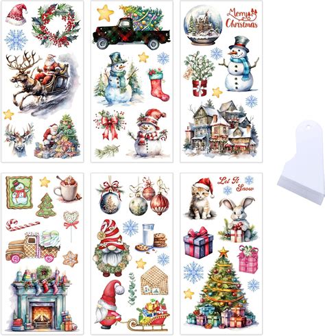 6 Sheets Rub On Transfer Stickers Christmas Rub On Sticker Vintage