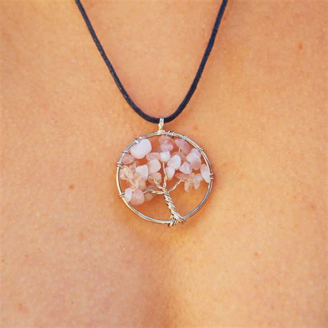 Pendentif Arbre De Vie Quartz Rose Poussiere De Lune